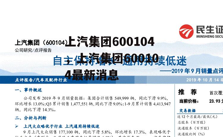 上汽集团600104，上汽集团600104最新消息