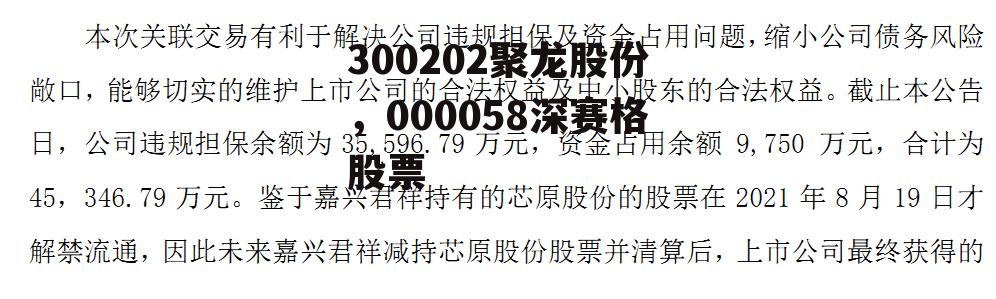 300202聚龙股份，000058深赛格股票