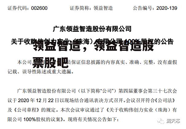 领益智造，领益智造股票股吧