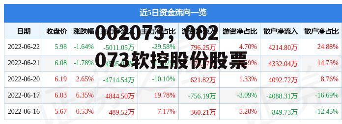 002073，002073软控股份股票